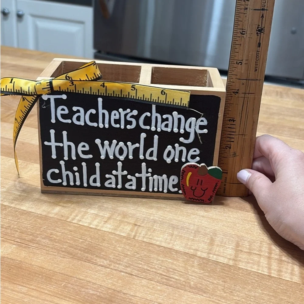 Inspirational Teacher's Desk Organizer with Apple Accent